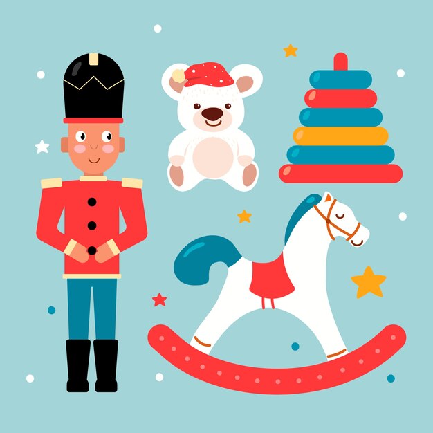 Colección de juguetes navideños dibujados a mano