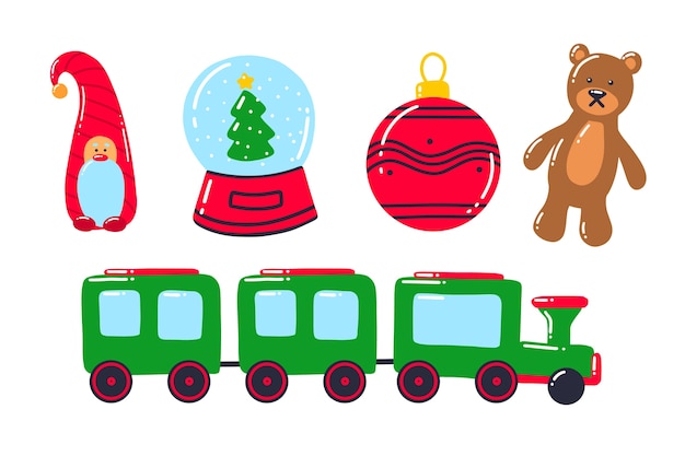 Colección de juguetes navideños dibujados a mano