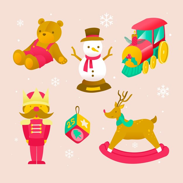 Colección de juguetes navideños dibujados a mano
