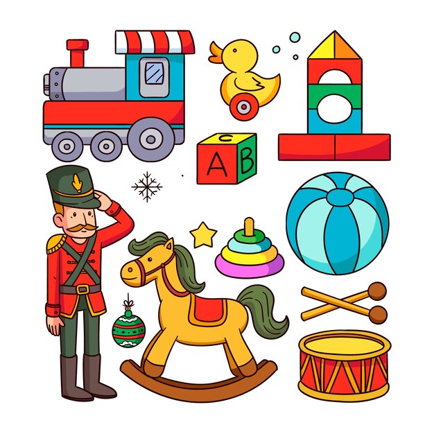 Colección de juguetes navideños dibujados a mano