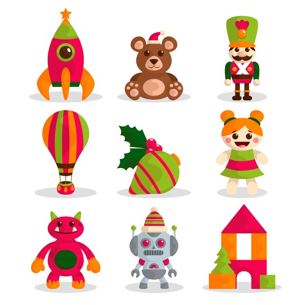 Colección de juguetes navideños dibujados a mano