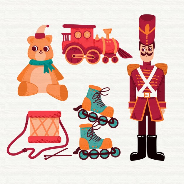 Colección de juguetes navideños dibujados a mano
