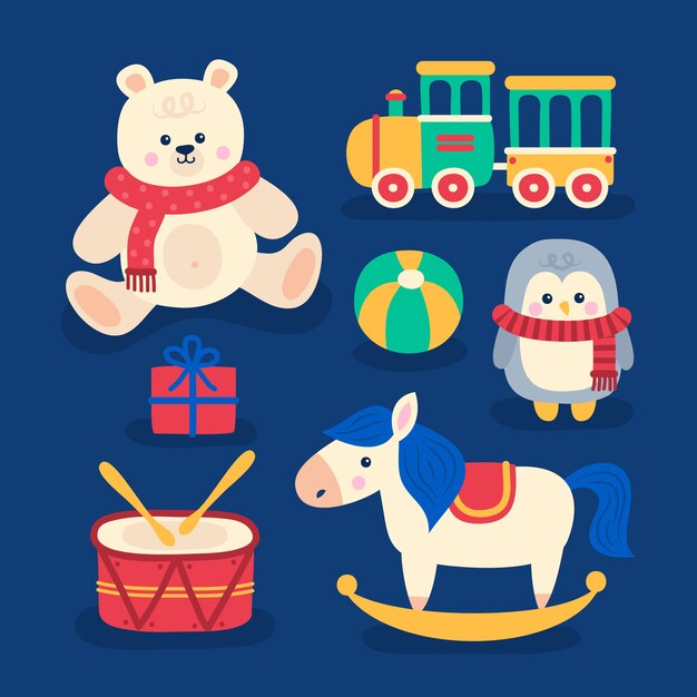 Colección de juguetes navideños dibujados a mano