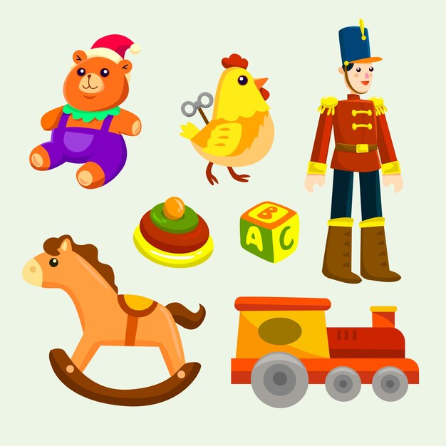 Colección de juguetes navideños dibujados a mano