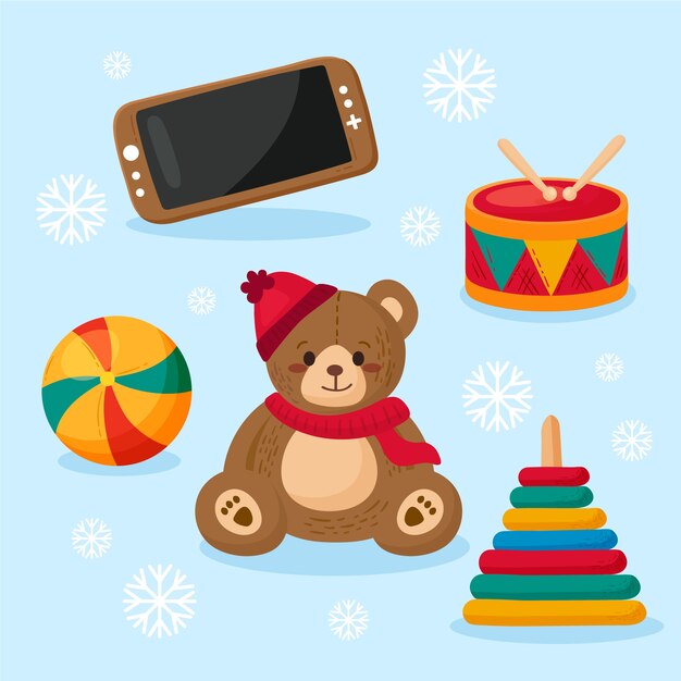 Colección de juguetes navideños dibujados a mano