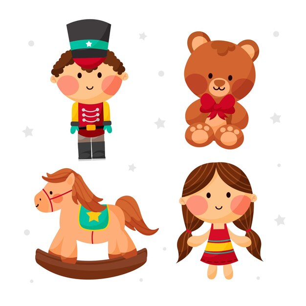 Colección de juguetes navideños dibujados a mano