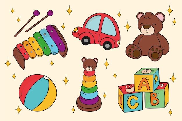 Colección de juguetes navideños dibujados a mano