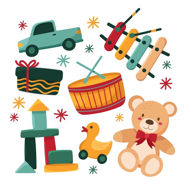 Colección de juguetes navideños dibujados a mano