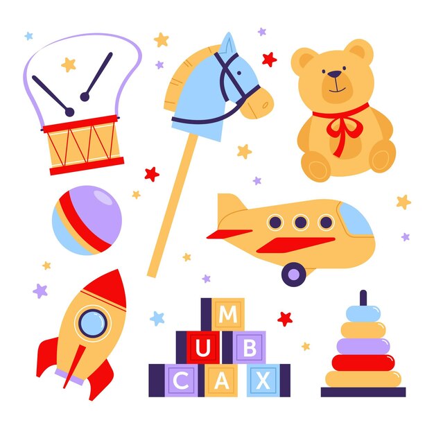 Colección de juguetes navideños dibujados a mano