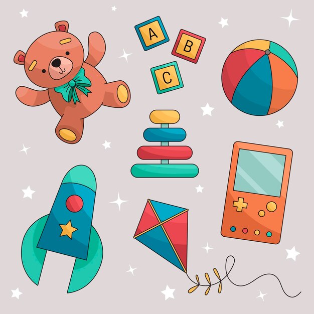 Colección de juguetes navideños dibujados a mano