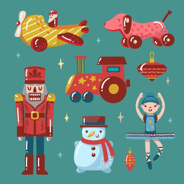 Colección juguetes navideños dibujados a mano