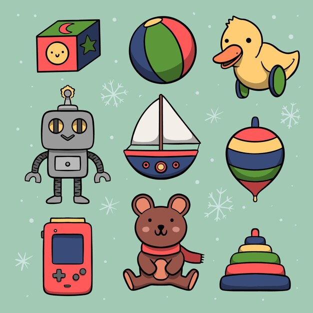 Colección juguetes navideños dibujados a mano