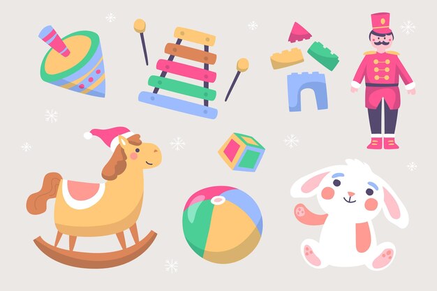 Colección de juguetes navideños dibujados a mano