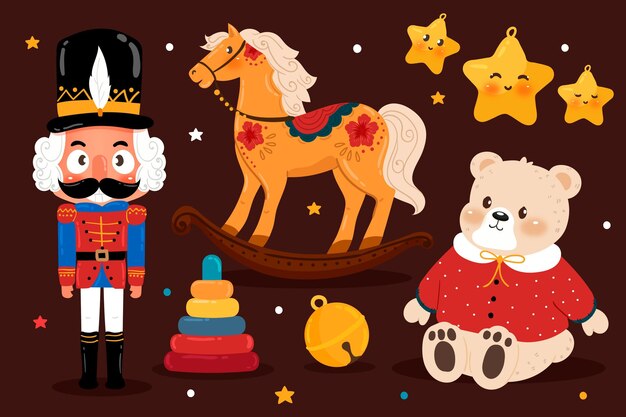 Colección juguetes navideños dibujados a mano