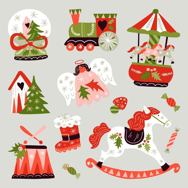 Colección juguetes navideños dibujados a mano