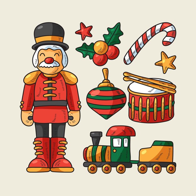 Colección juguetes navideños dibujados a mano