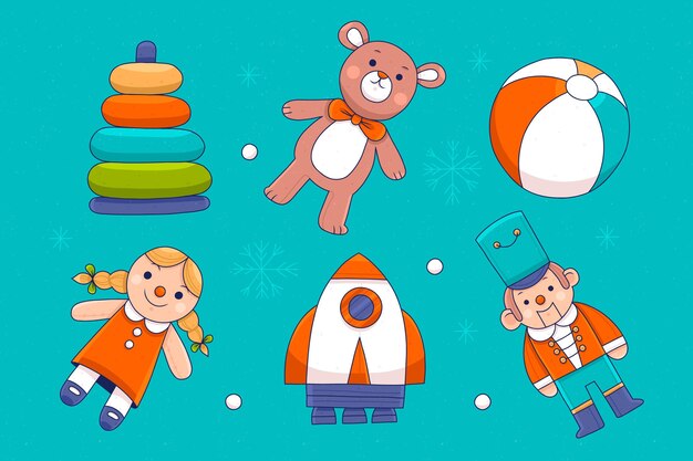 Colección juguetes navideños dibujados a mano
