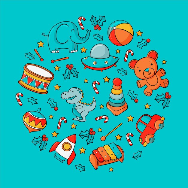 Colección juguetes navideños dibujados a mano