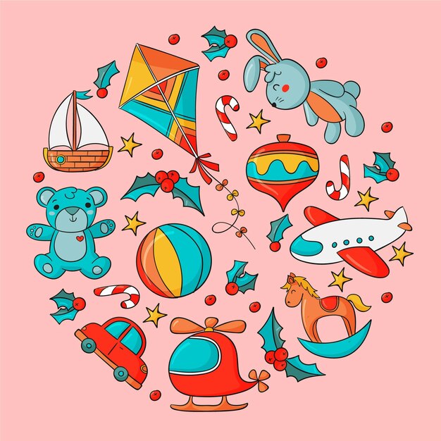 Colección juguetes navideños dibujados a mano