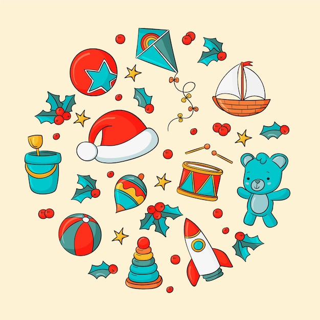 Colección juguetes navideños dibujados a mano