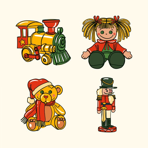 Colección juguetes navideños dibujados a mano