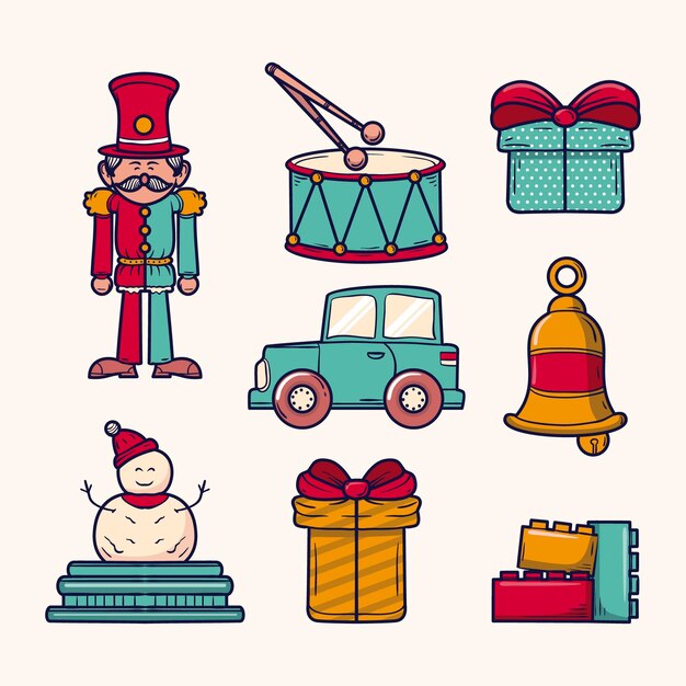 Colección juguetes navideños dibujados a mano