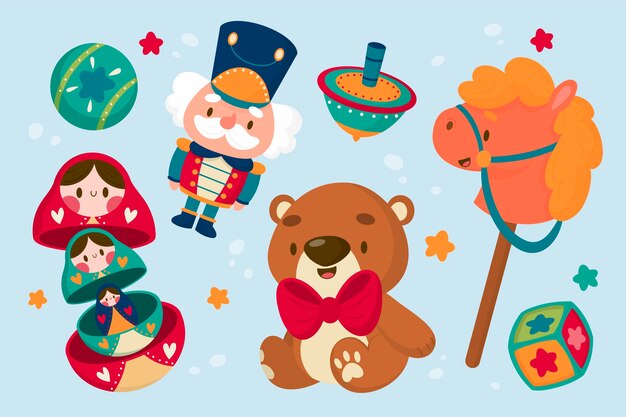Colección de juguetes navideños dibujados a mano