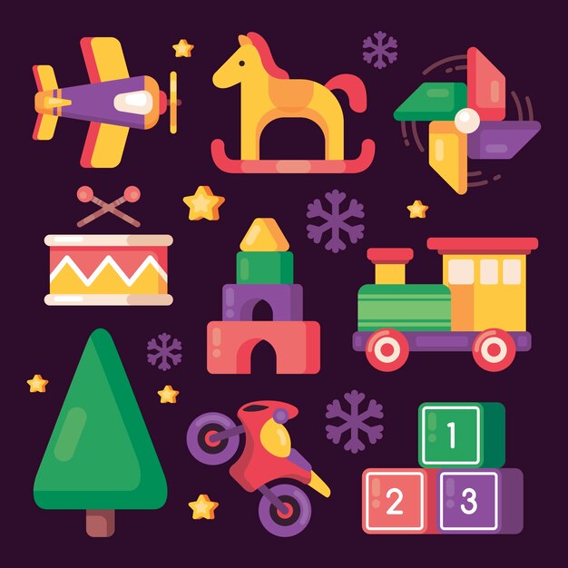 Colección de juguetes navideños de diseño plano