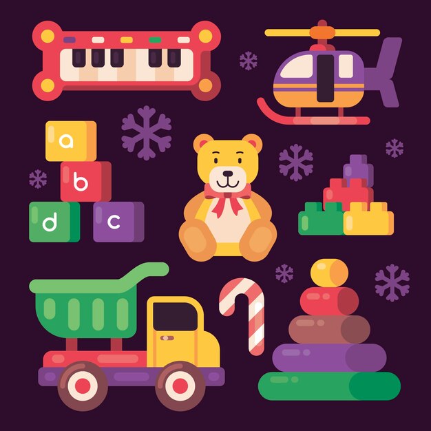 Colección de juguetes navideños de diseño plano