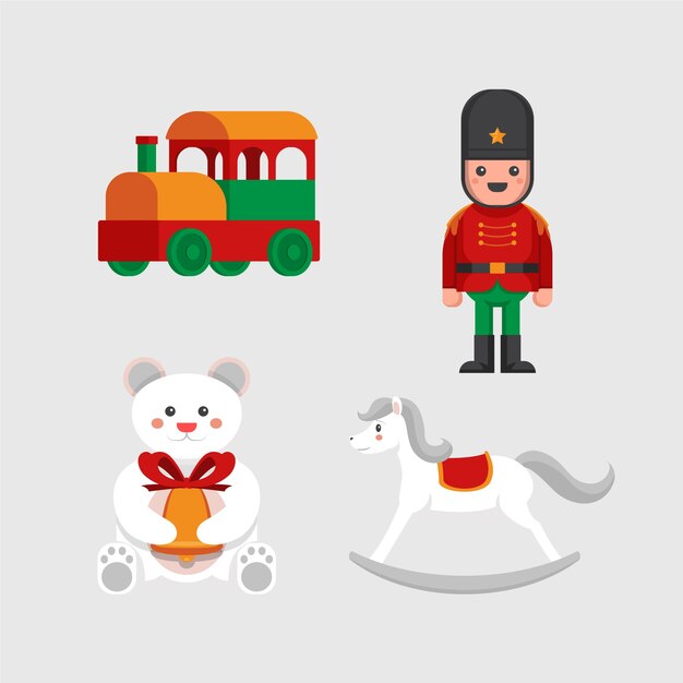 Colección de juguetes navideños de diseño plano