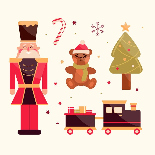 Colección de juguetes navideños de diseño plano