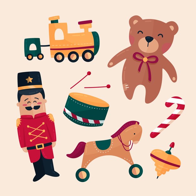 Colección de juguetes navideños de diseño plano