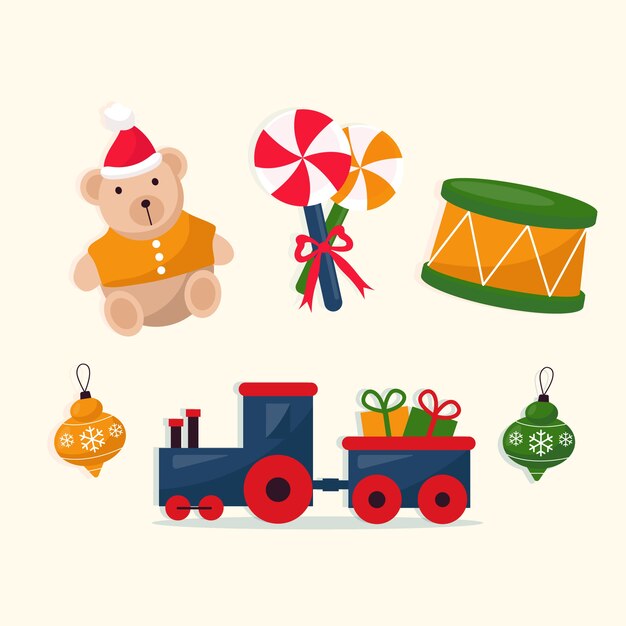 Colección de juguetes navideños de diseño plano