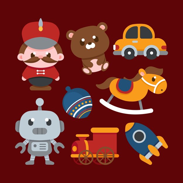 Colección de juguetes navideños de diseño plano
