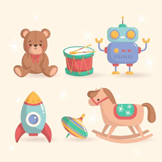 Colección de juguetes navideños de diseño plano