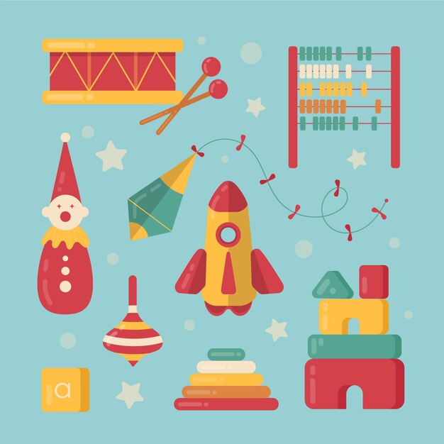 Colección de juguetes navideños de diseño plano