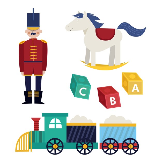 Colección de juguetes navideños de diseño plano