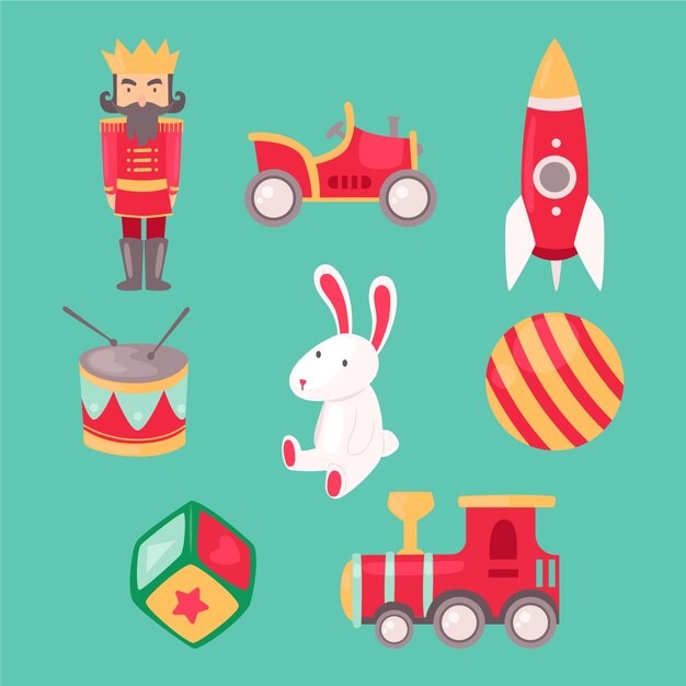 Colección de juguetes navideños de diseño plano