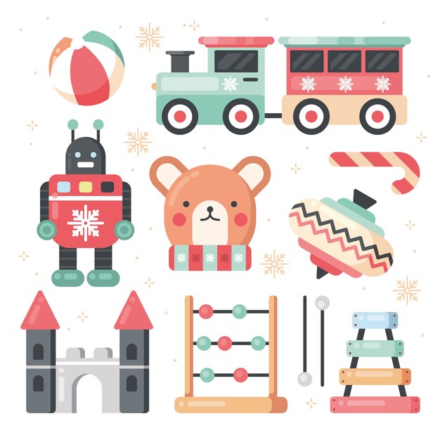 Colección de juguetes navideños en diseño plano