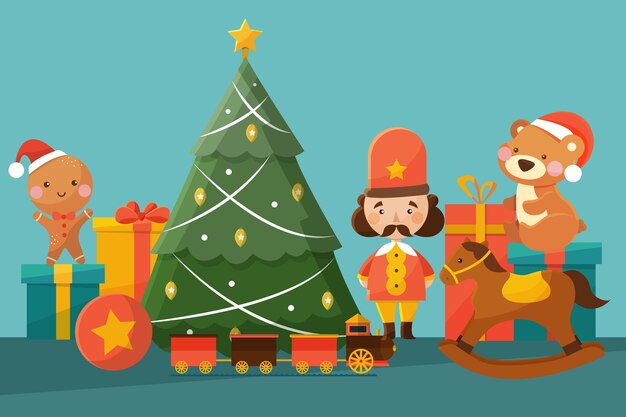 Colección de juguetes navideños de diseño plano