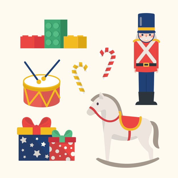 Colección de juguetes navideños de diseño plano