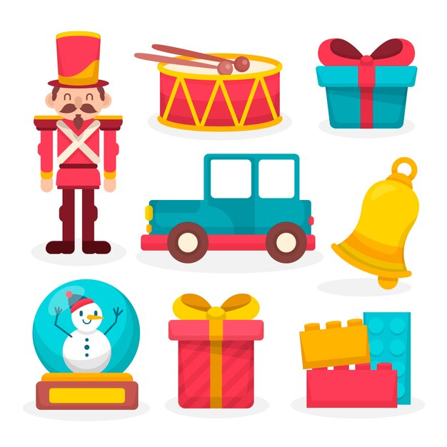 Colección de juguetes navideños de diseño plano