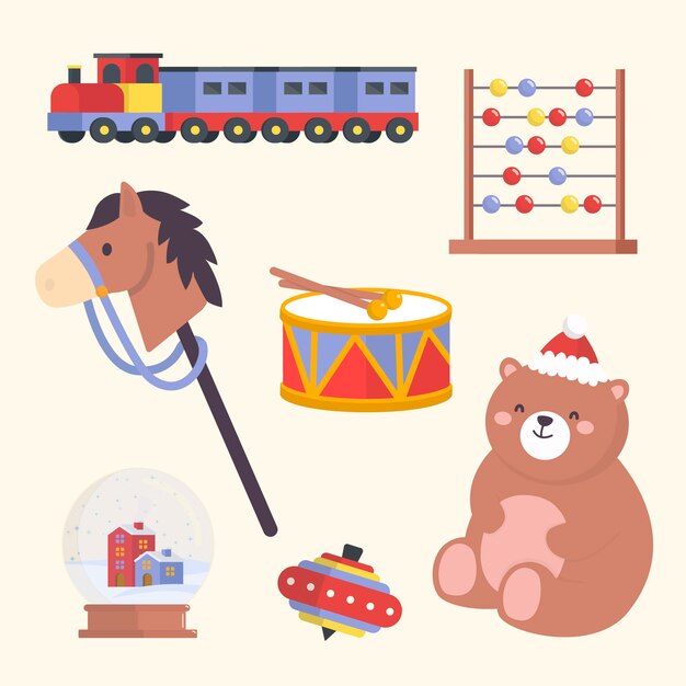 Colección de juguetes navideños de diseño plano