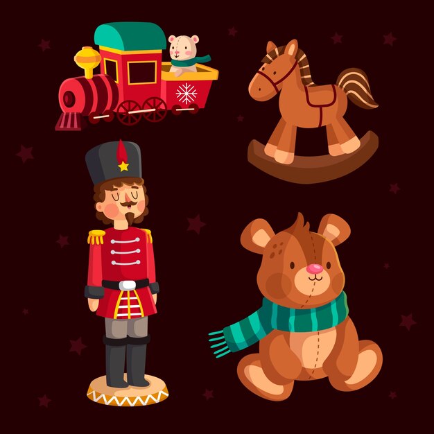 Colección de juguetes navideños en diseño plano