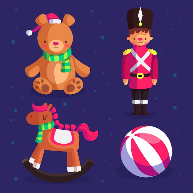 Colección de juguetes navideños de diseño plano