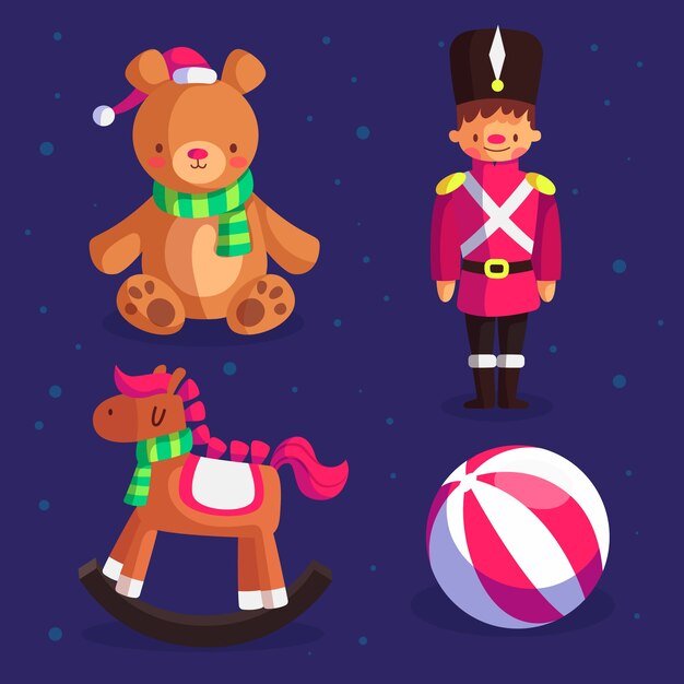 Colección de juguetes navideños de diseño plano