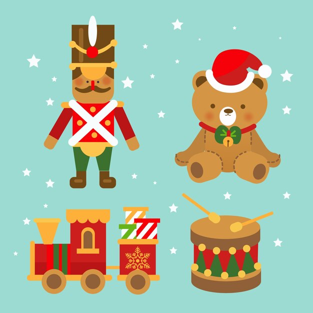 Colección de juguetes navideños de diseño plano