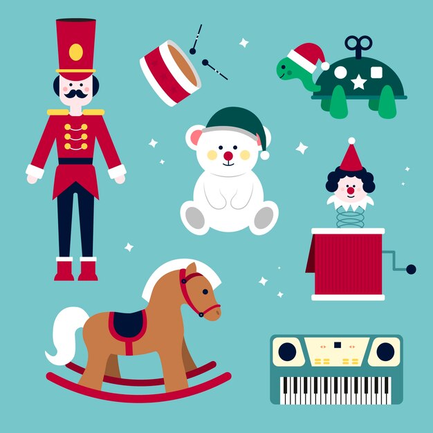 Colección de juguetes navideños en diseño plano