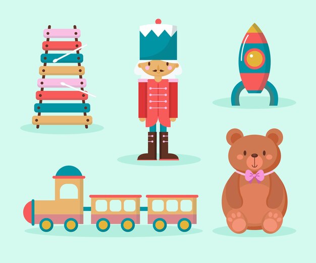 Colección de juguetes navideños en diseño plano