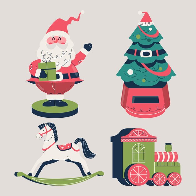 Colección de juguetes navideños en diseño plano
